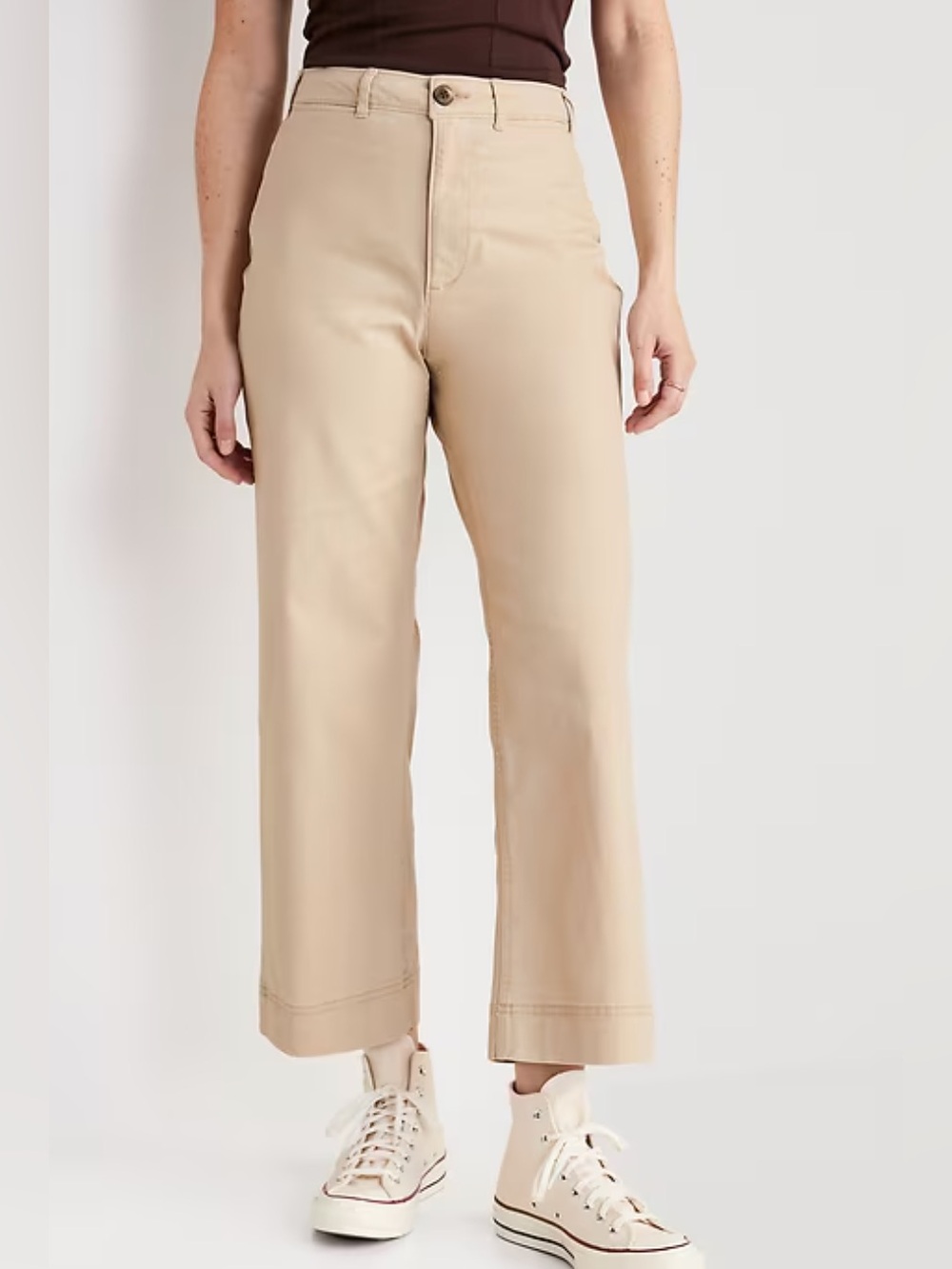Old Navy Light Khaki High-Waisted Crop Chino Wide-Leg Pants Women's US Size 10